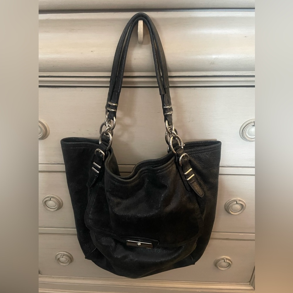 Coach Metallic Slate Leather Tote EUC